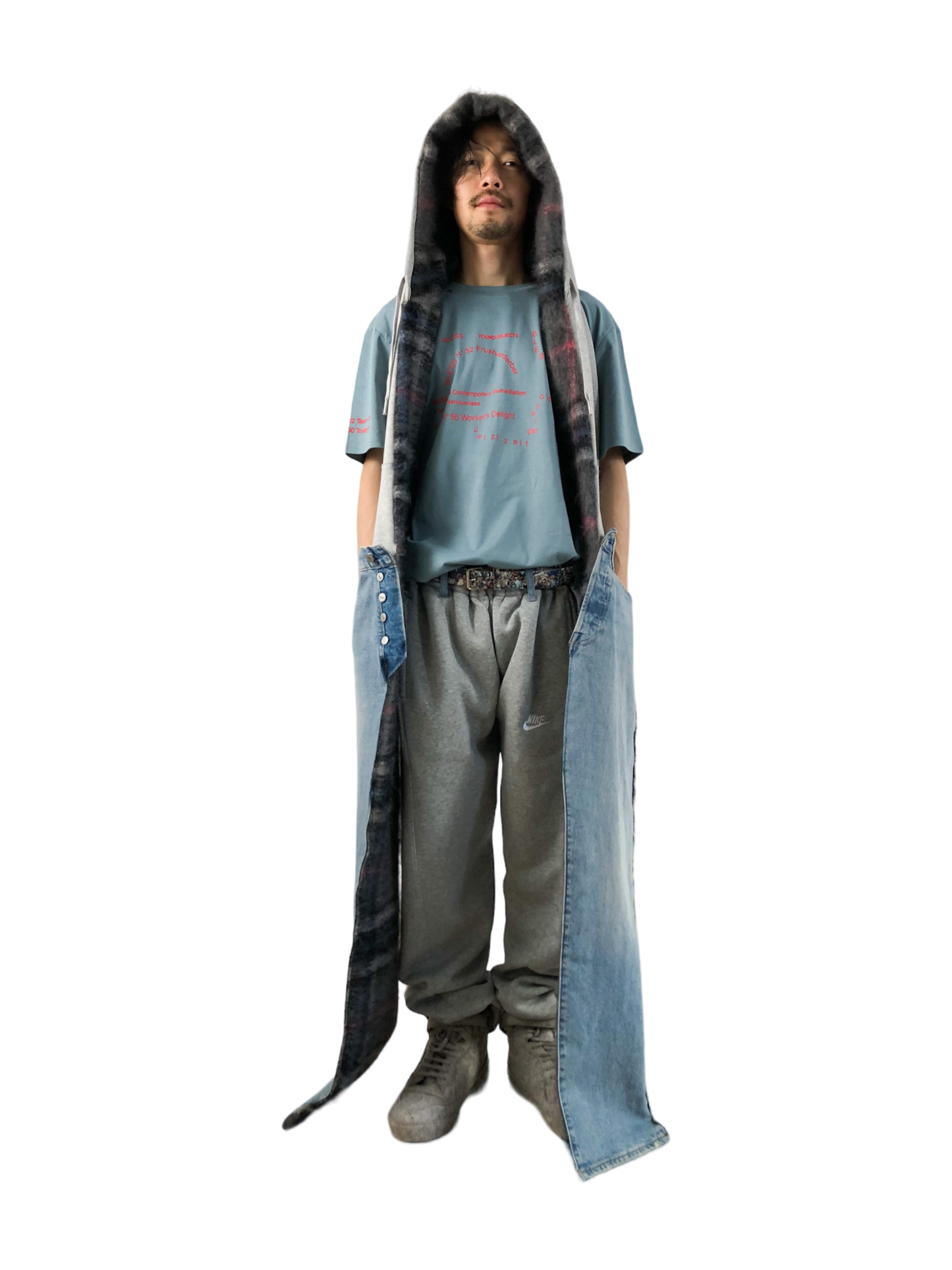 Nº75 Sweat Jeansscarf Grey Mohair, Denimblue