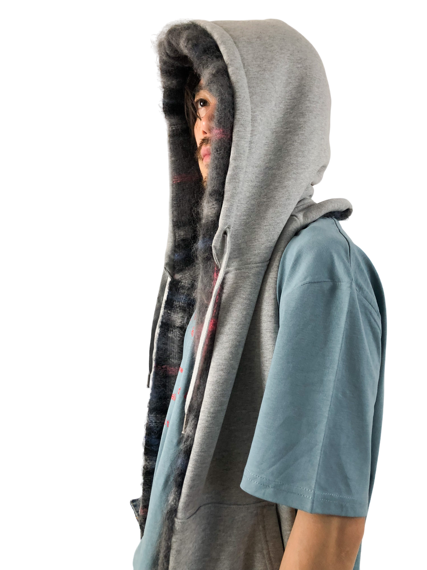 Nº75 Sweat Jeansscarf Grey Mohair, Denimblue