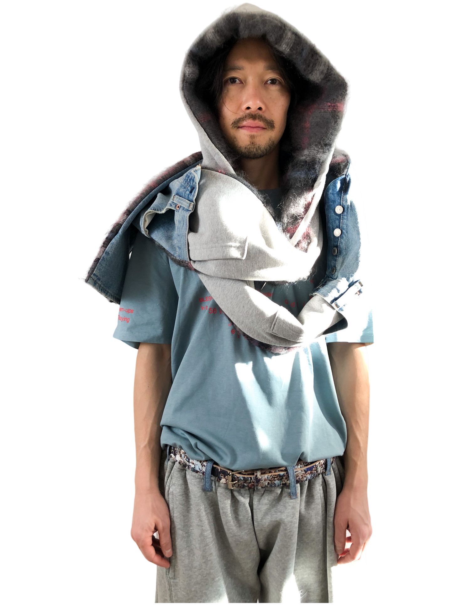 Nº75 Sweat Jeansscarf Grey Mohair, Denimblue