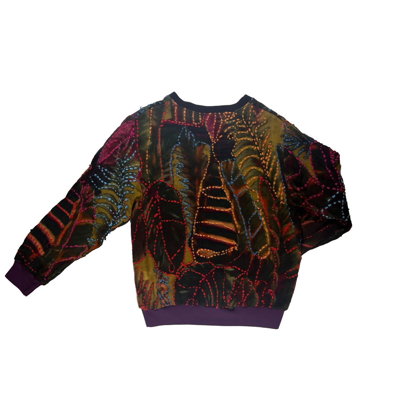 Nº78 M-Sweater Embroidered Woolmix Multicolor, Olive & Purple