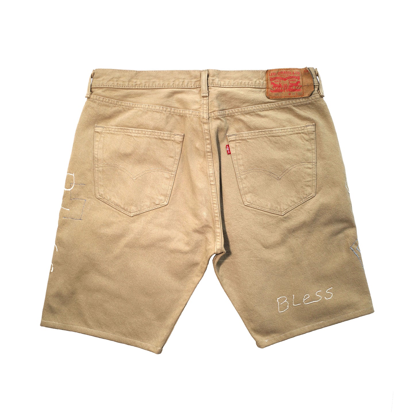 Nº74 Embroidery Shorts Beige Denim, Grey Embroidery