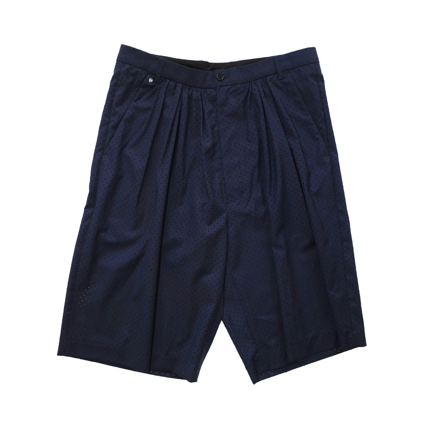 Nº74 Pleatbermuda Perforated Wool Navy