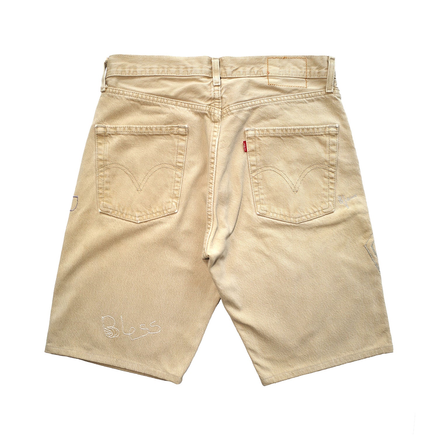 N 74 Embroidery Shorts Beige Denim Grey Embroidery