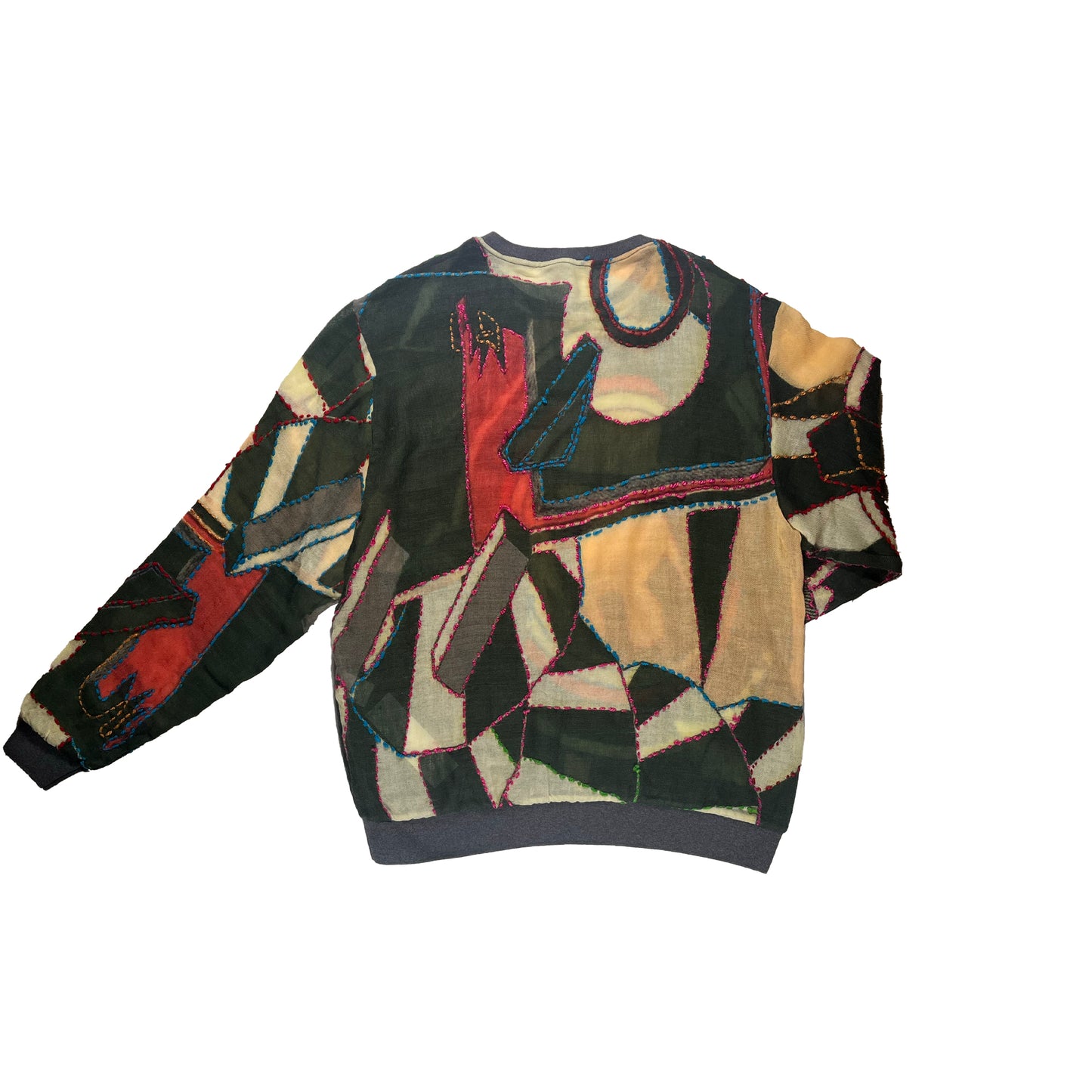 Nº78 M-Sweater Embroidered Woolmix Multicolor, DarkGreen & Beige