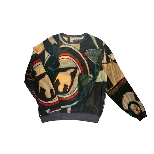 Nº78 M-Sweater Embroidered Woolmix Multicolor, DarkGreen & Beige