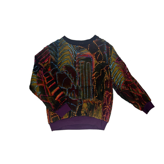 Nº78 M-Sweater Embroidered Woolmix Multicolor, Olive & Purple