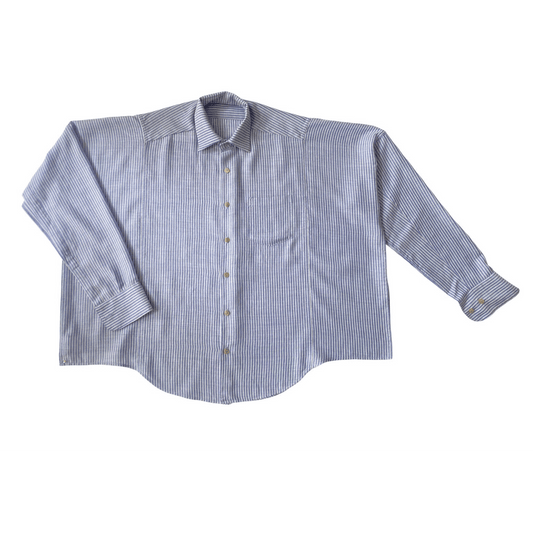 Nº78 Shirtponcho Blue & Grey Striped