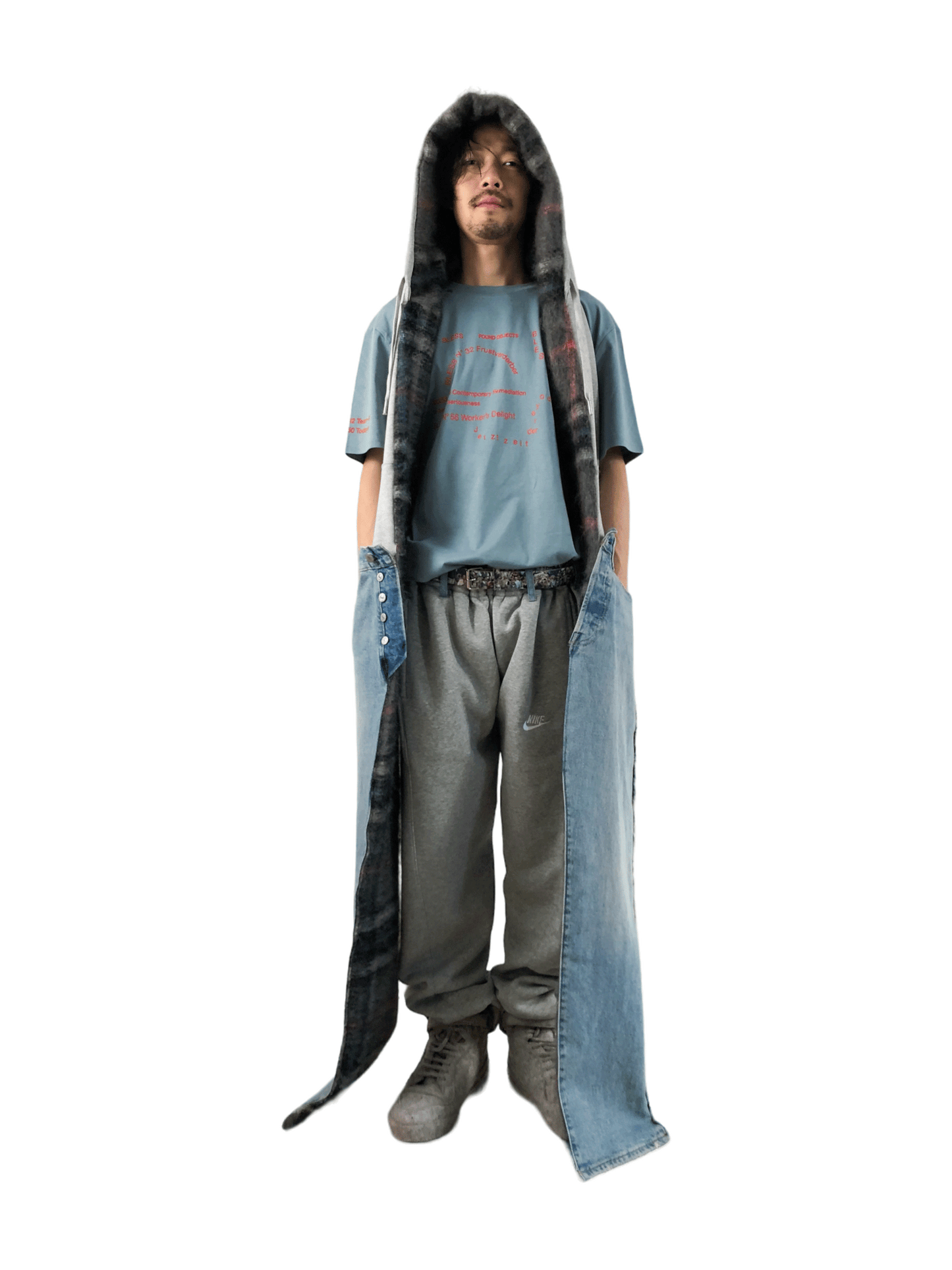 Nº75 Sweat Jeansscarf Grey Mohair, Denimblue