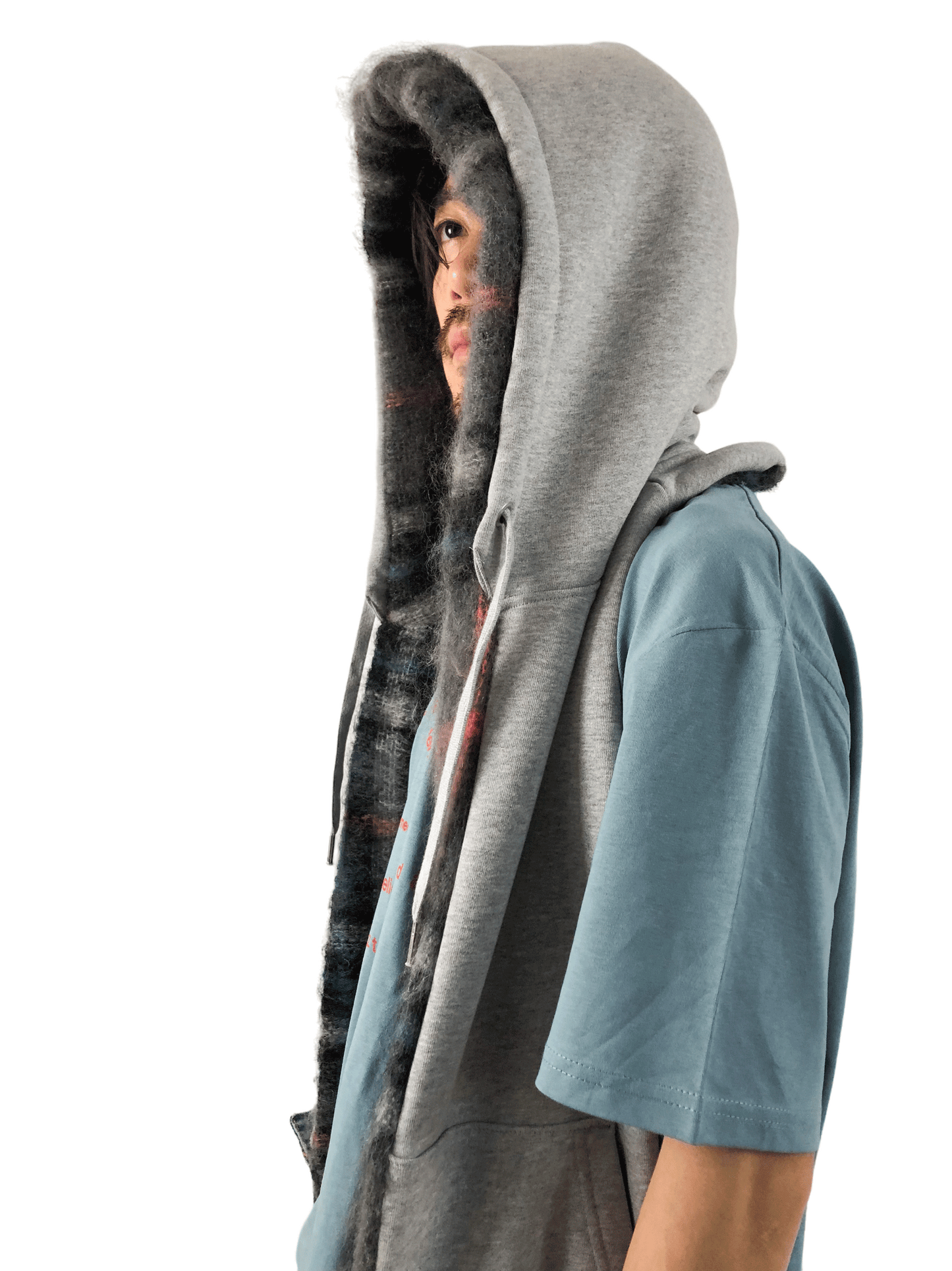 Nº75 Sweat Jeansscarf Grey Mohair, Denimblue