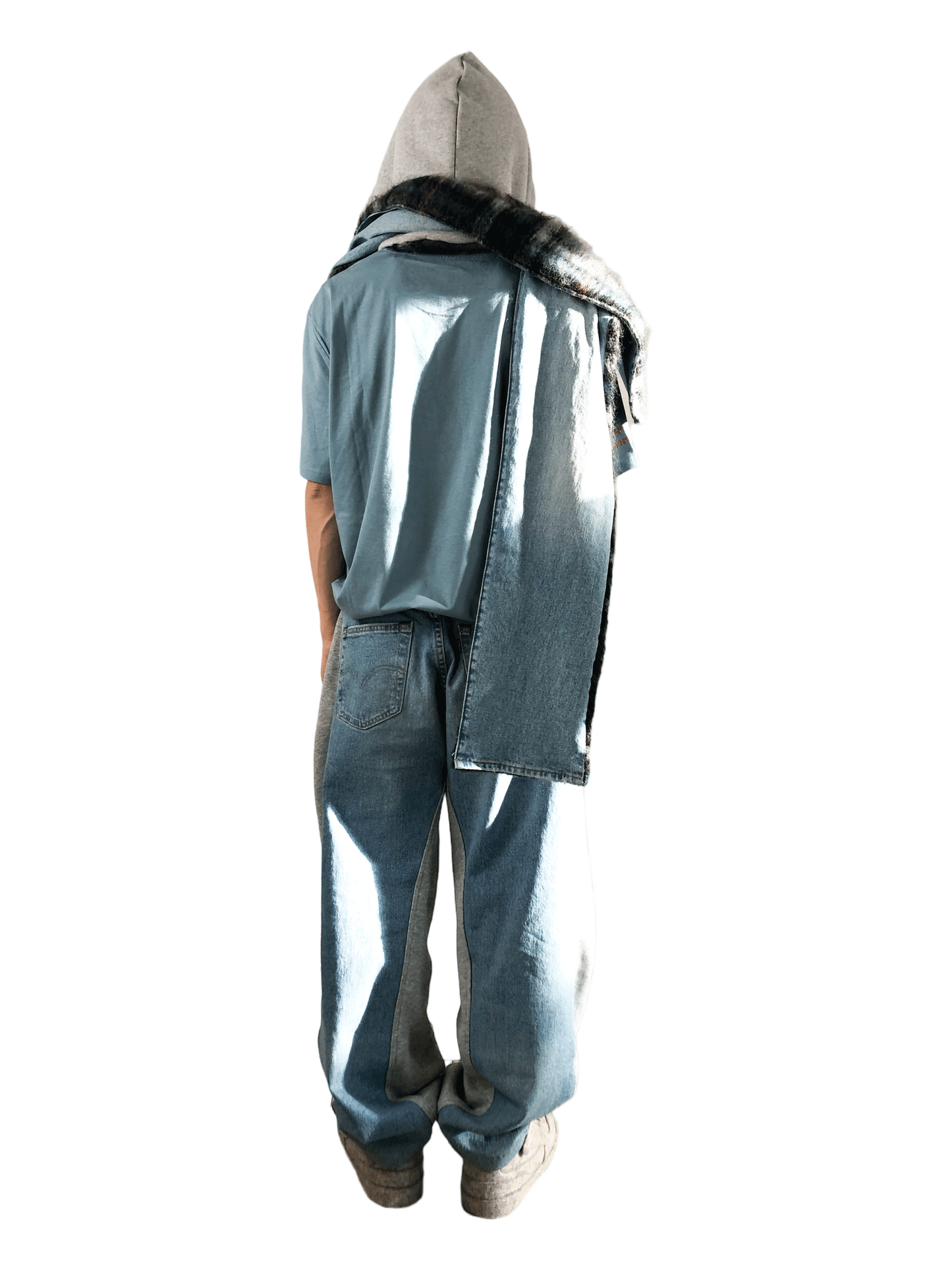 Nº75 Sweat Jeansscarf Grey Mohair, Denimblue