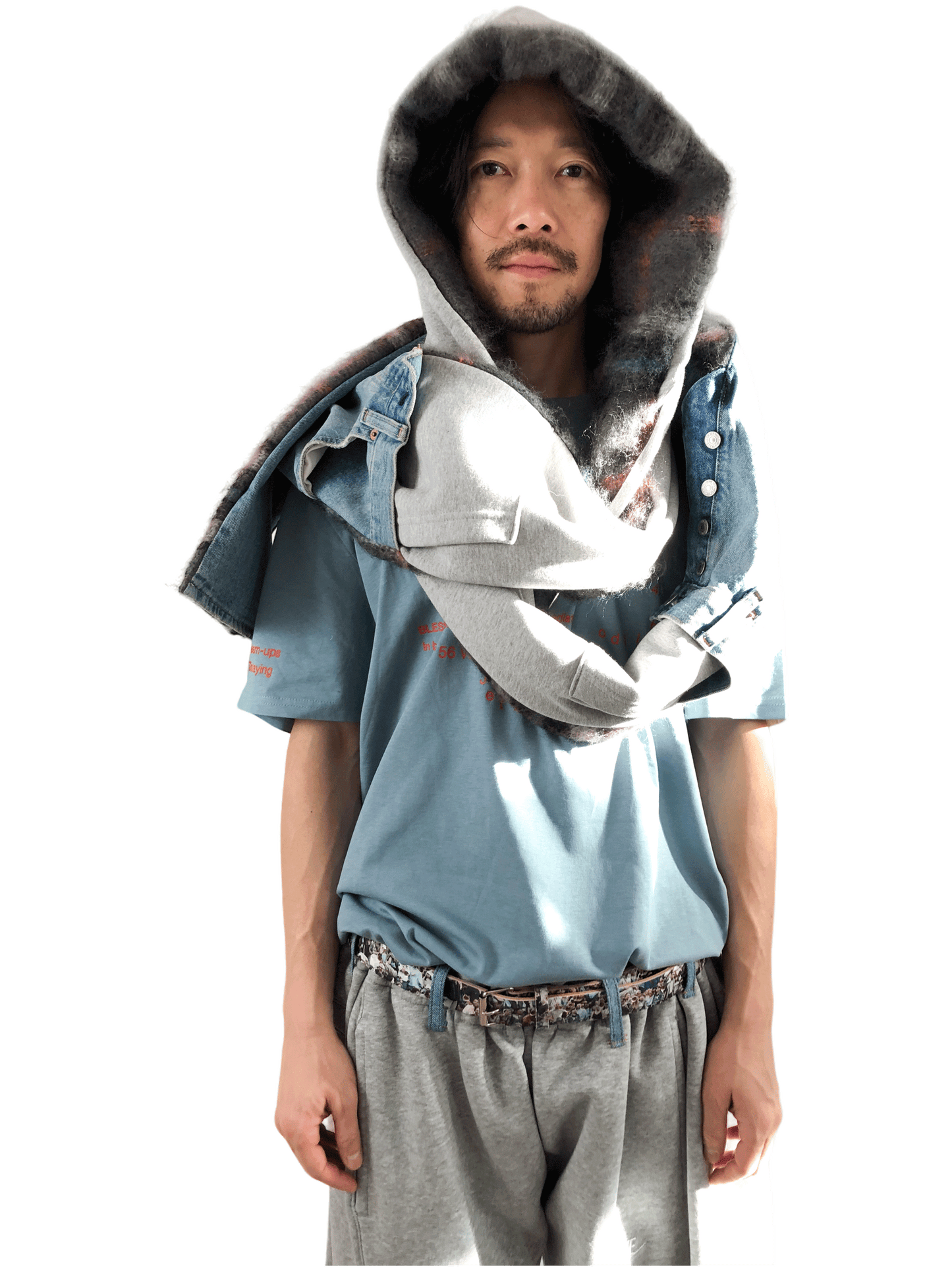 Nº75 Sweat Jeansscarf Grey Mohair, Denimblue